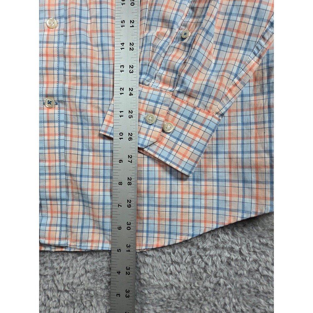 IZOD Button Down Shirt L Blue Peach Mens Plaid Premium Essentials Long Sleeve - Picture 8 of 10
